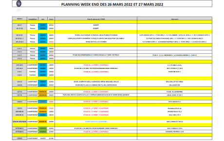 Planning du Week-end (26 et 27 Mars)