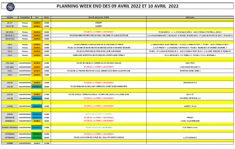 Planning du Week-end (09 et 10 Avril)