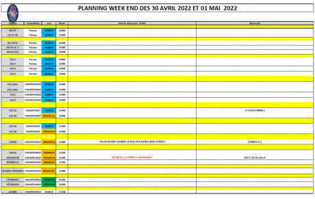 Planning du Week-end (30 Avril et 1er Mai) 