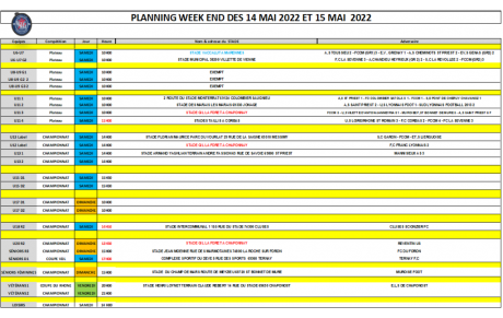 Planning du 14 et 15 Mai