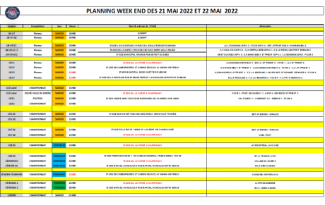 Planning du Week-end (21 et 22 Mai)