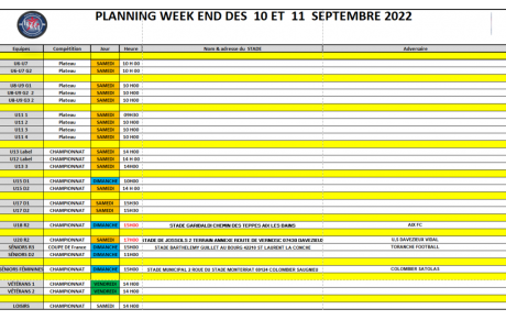 Planning du Week-end (10 et 11 Septembre)