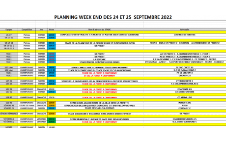 Planning du Week-end (24 et 25 Septembre)